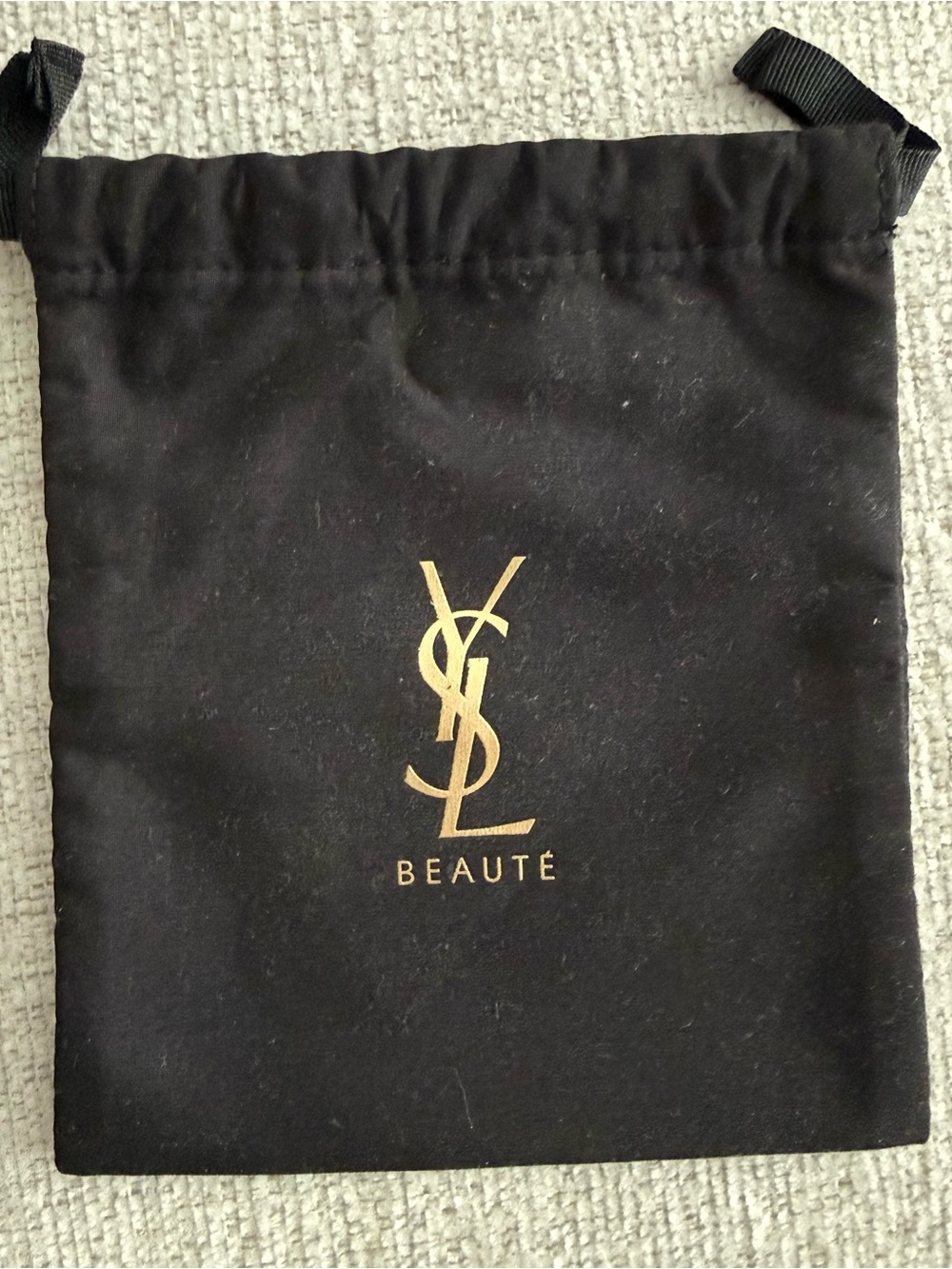 Saint Laurent Black Drawstring Cosmetic Pouch with Gold Logo
